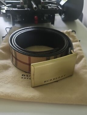 Burberry Haymarket Check Men's Belt with Gold Buckle